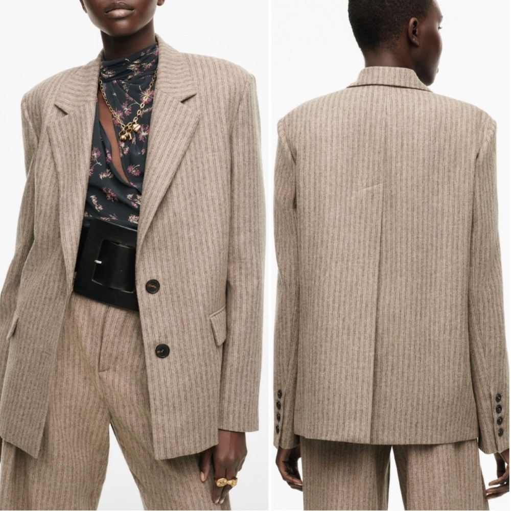 Zara pinstripe limited edition wool blend blazer back open slit rare